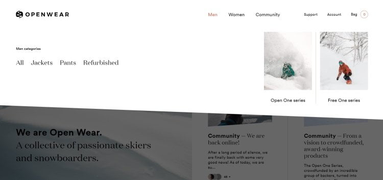 openwear WooCommerce navigation patterns