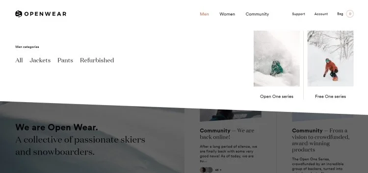 openwear WooCommerce navigation patterns