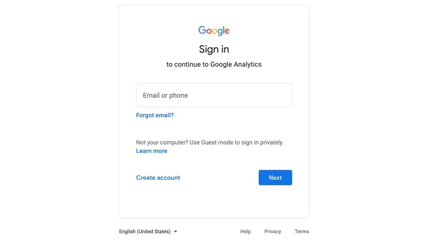 Google Analytics signup