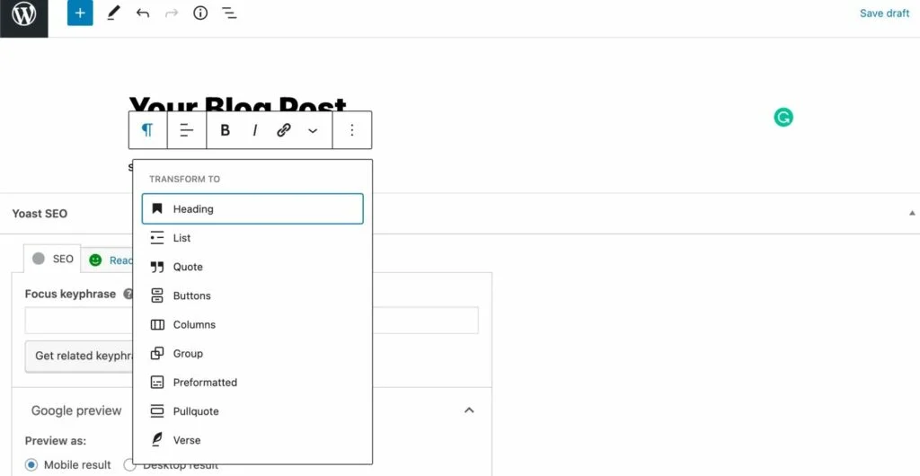 start a wordpress blog - gutenberg blocks 