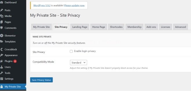 WordPress private site