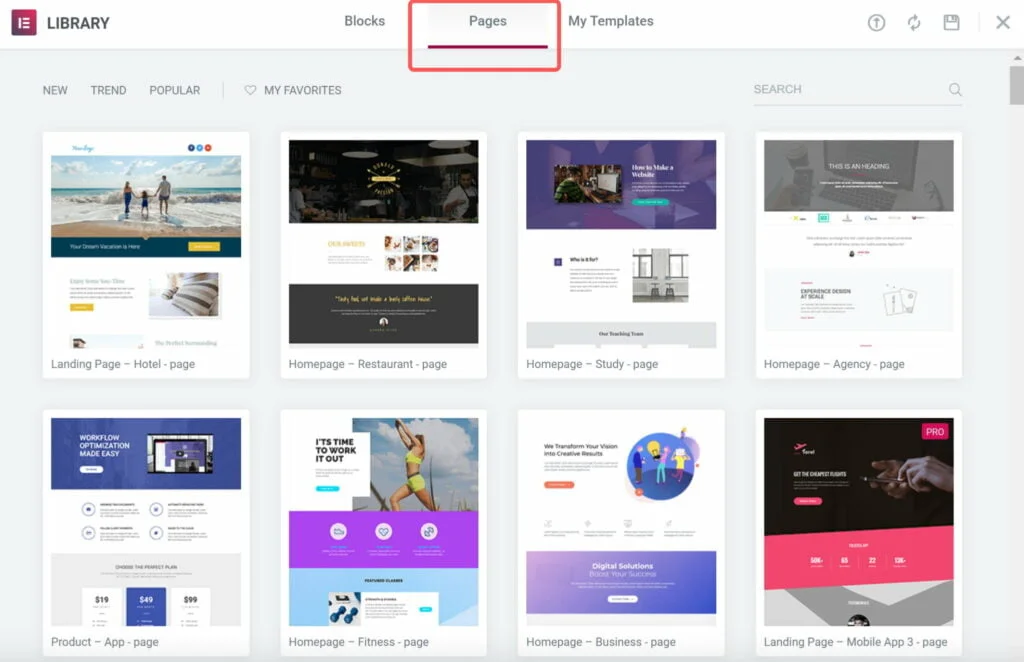 Elementor template library