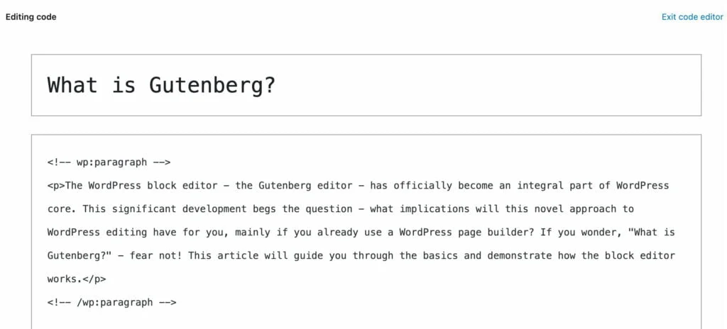 Gutenberg editing code