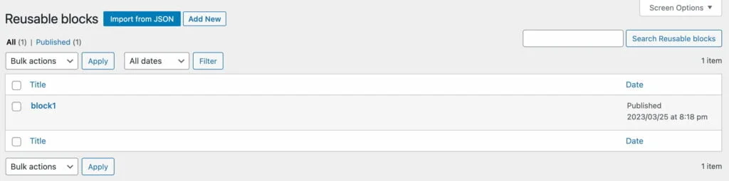 Gutenberg - reusable blocks list