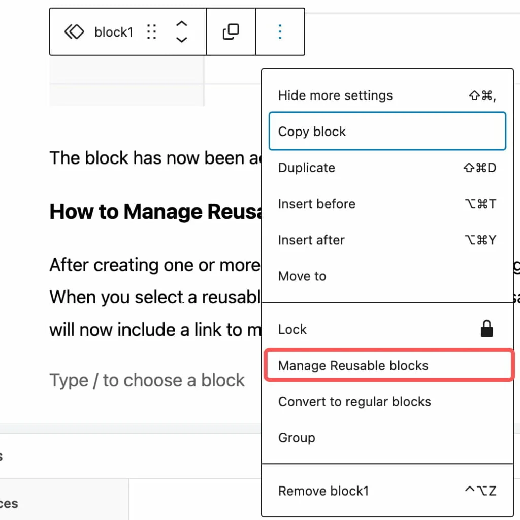 Manage reusable Gutenberg blocks