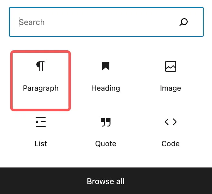Paragraph Gutenberg block