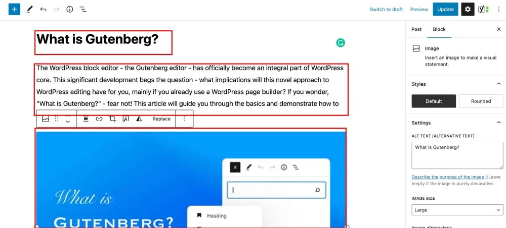 Gutenberg content sections