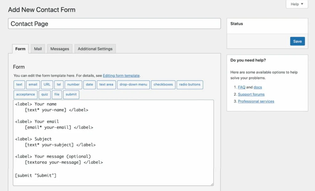 Contact Form 7 Settings