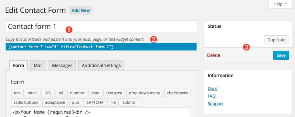 Contact Form 7 admin screen