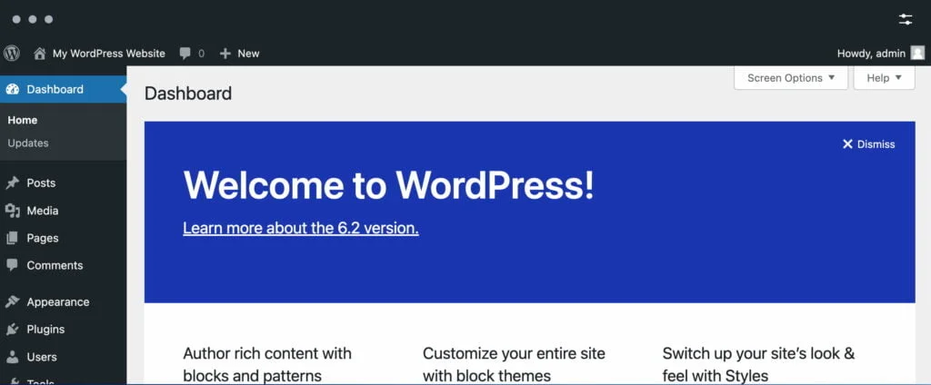 WordPress admin area