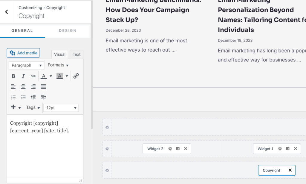 wordpress footer customization