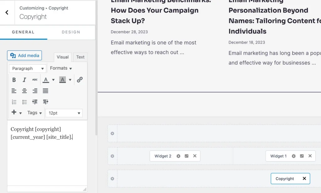 wordpress footer customization