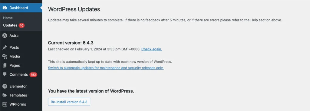 check current WordPress version