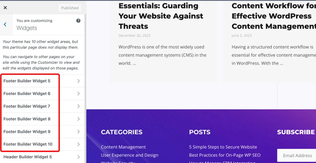 wordpress footer widgets