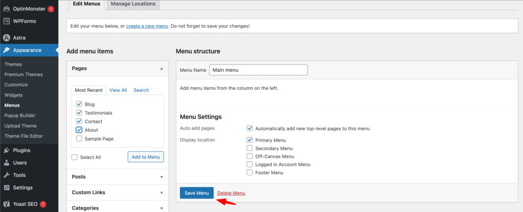 wordpress menu editor