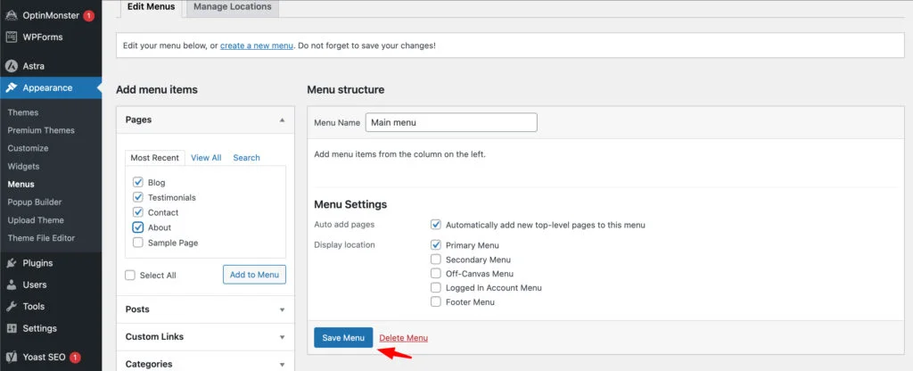 wordpress menu editor