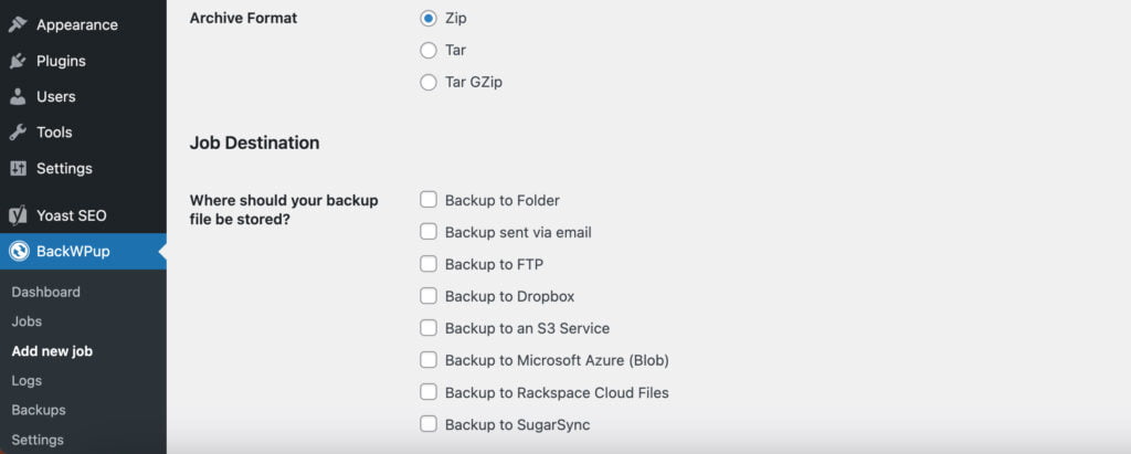 backup on wordpress