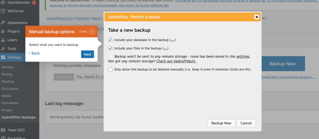 backup db