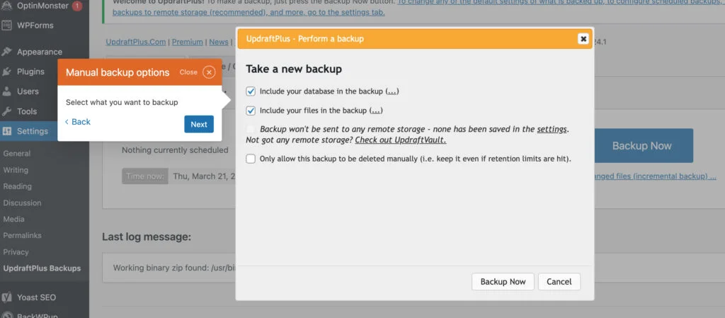 backup db