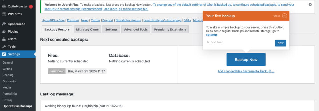 restore from backup wordpress