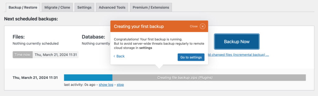 create a backup of the database