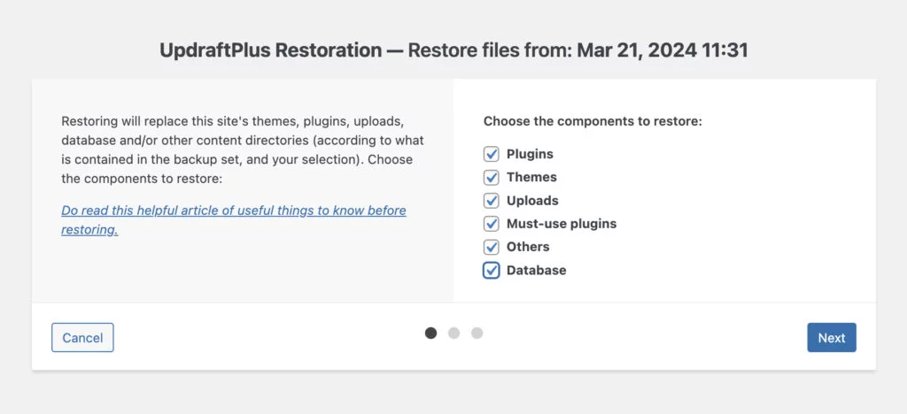 wp backup restore