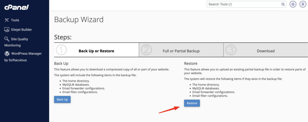 wp backup restore
