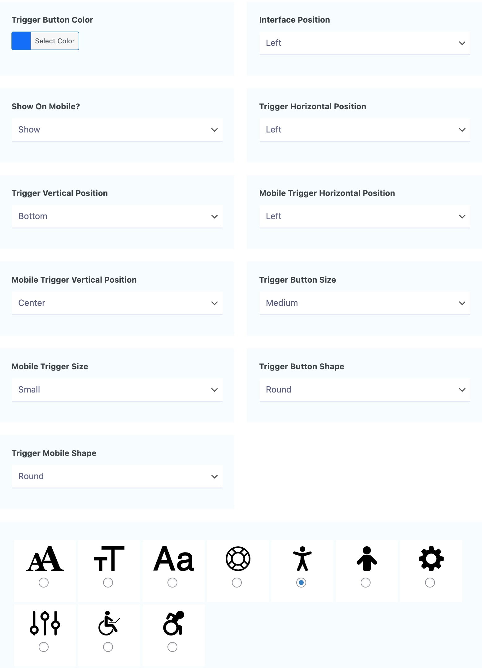 accessiBe settings menu