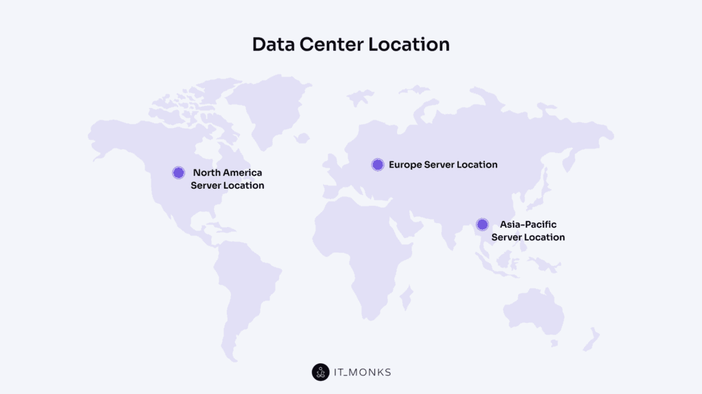 Data center location of dedicated server hosting