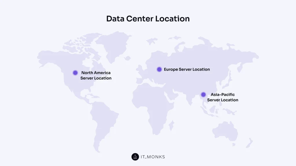 Data center location of dedicated server hosting