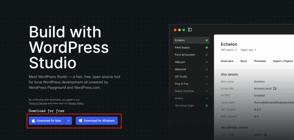 download WordPress Studio