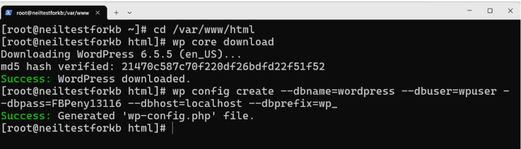 Create wp-config.php via CLI