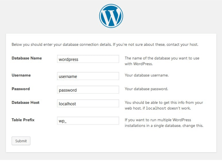 WordPress intall script