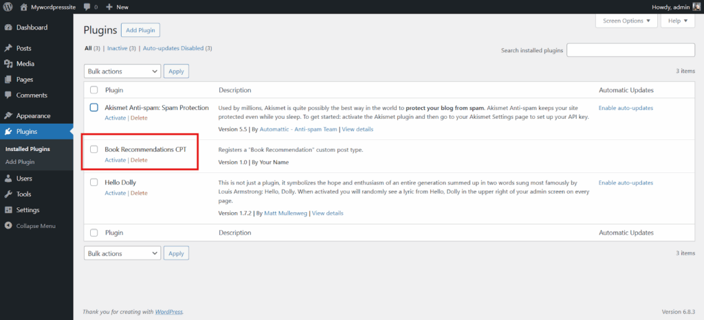 Activate the plugin from Plugins