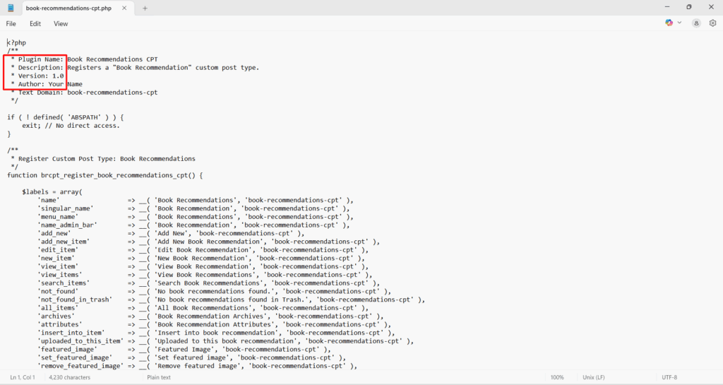 Add a valid plugin header that defines metadata