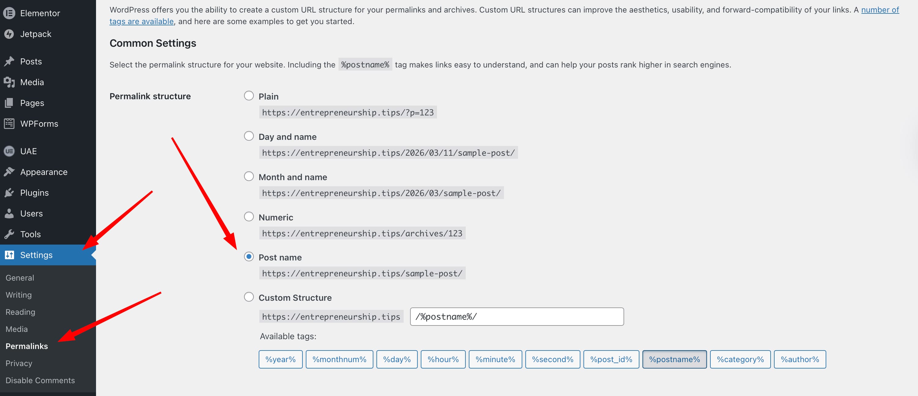 How to Change Permalinks Sitewide