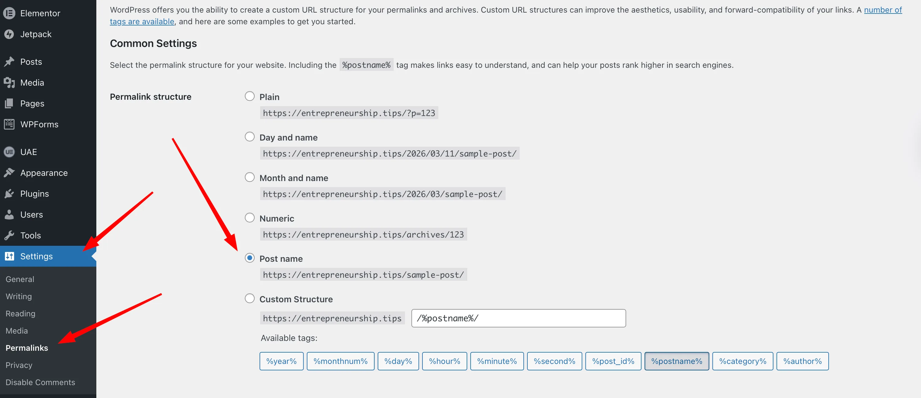 How to Change Permalinks Sitewide