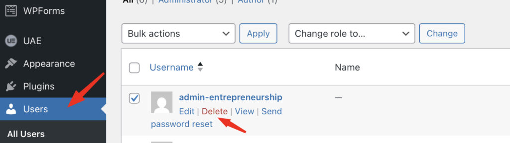 how to delete users in WordPress