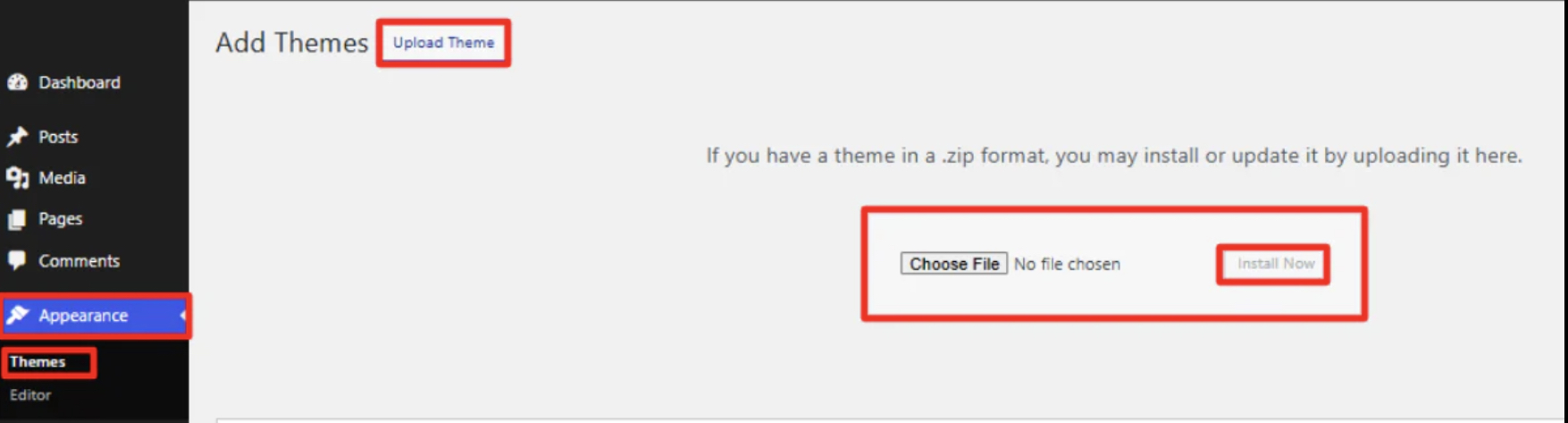 upload WP theme
