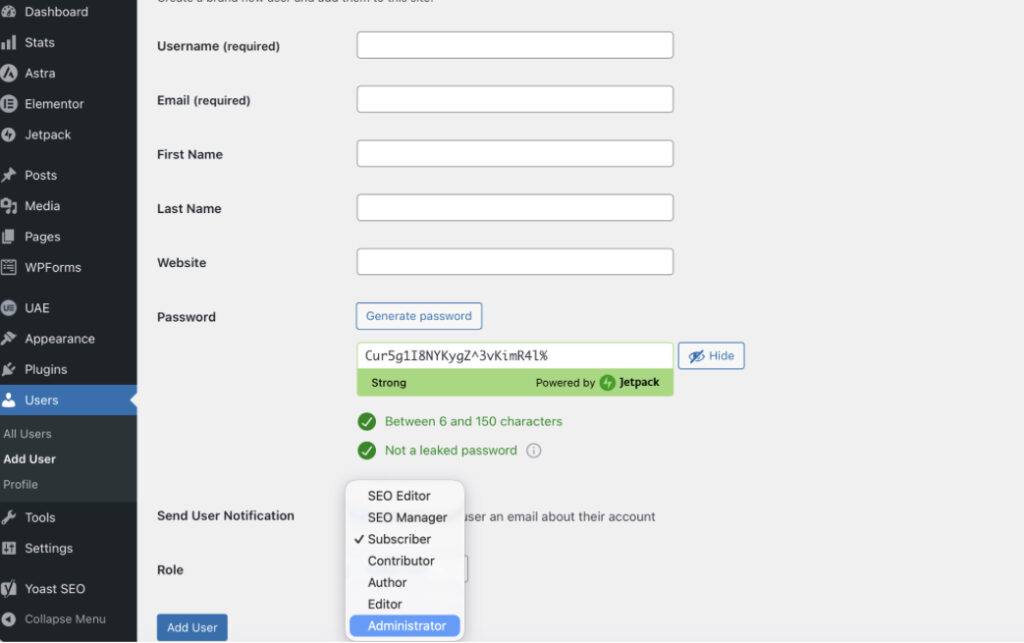 Add Administrator via WordPress Dashboard