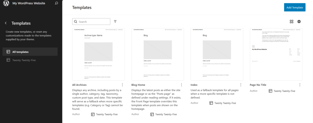 Classic theme templates