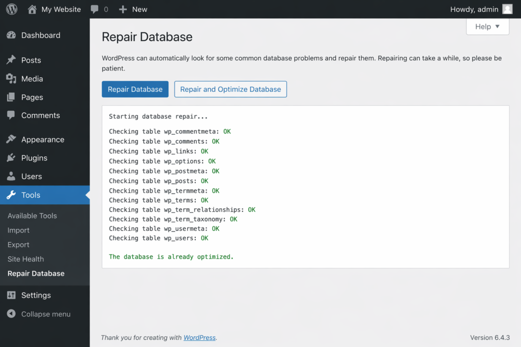 Repair database