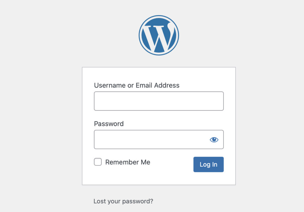 WordPress admin login page