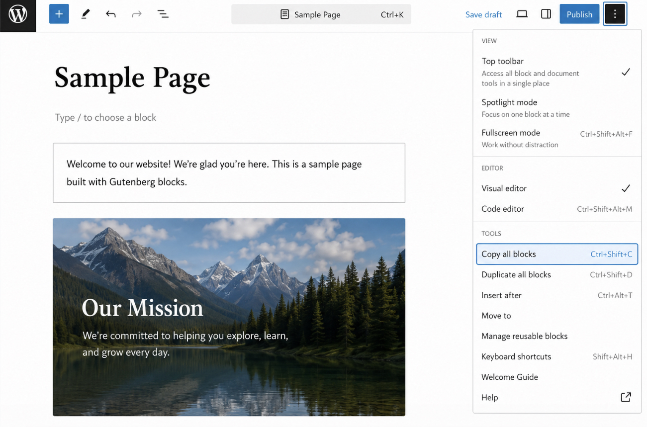 Duplicate a Page in the Block Editor