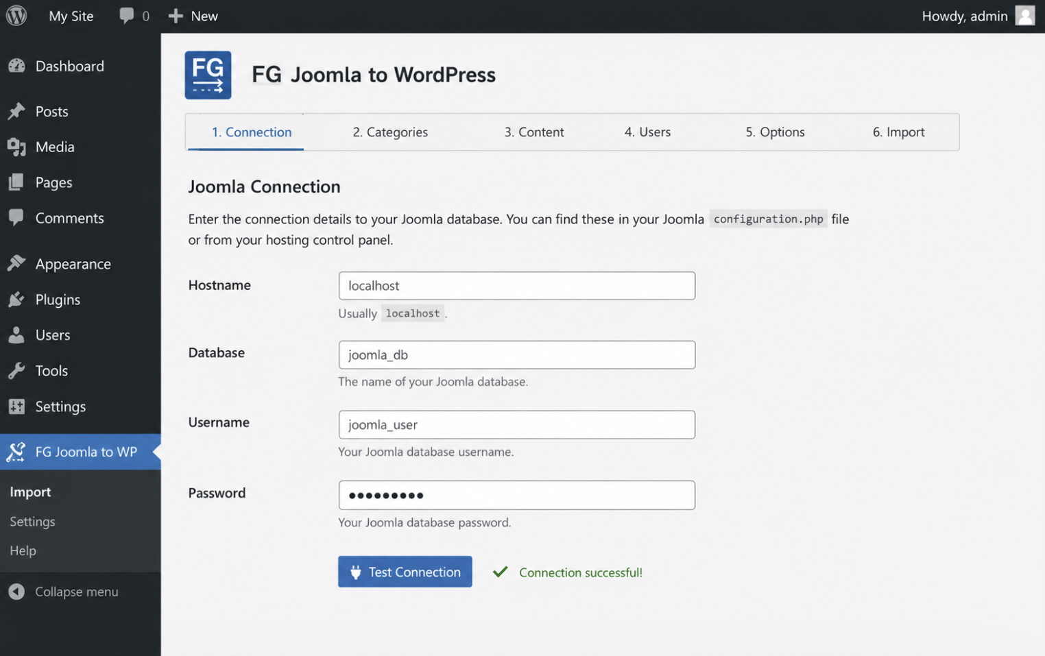 FG plugin's Joomla connection