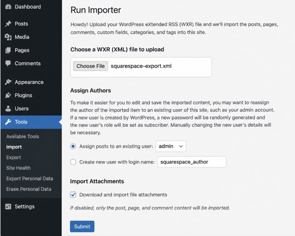 How to Import a Squarespace XML File to WordPress
