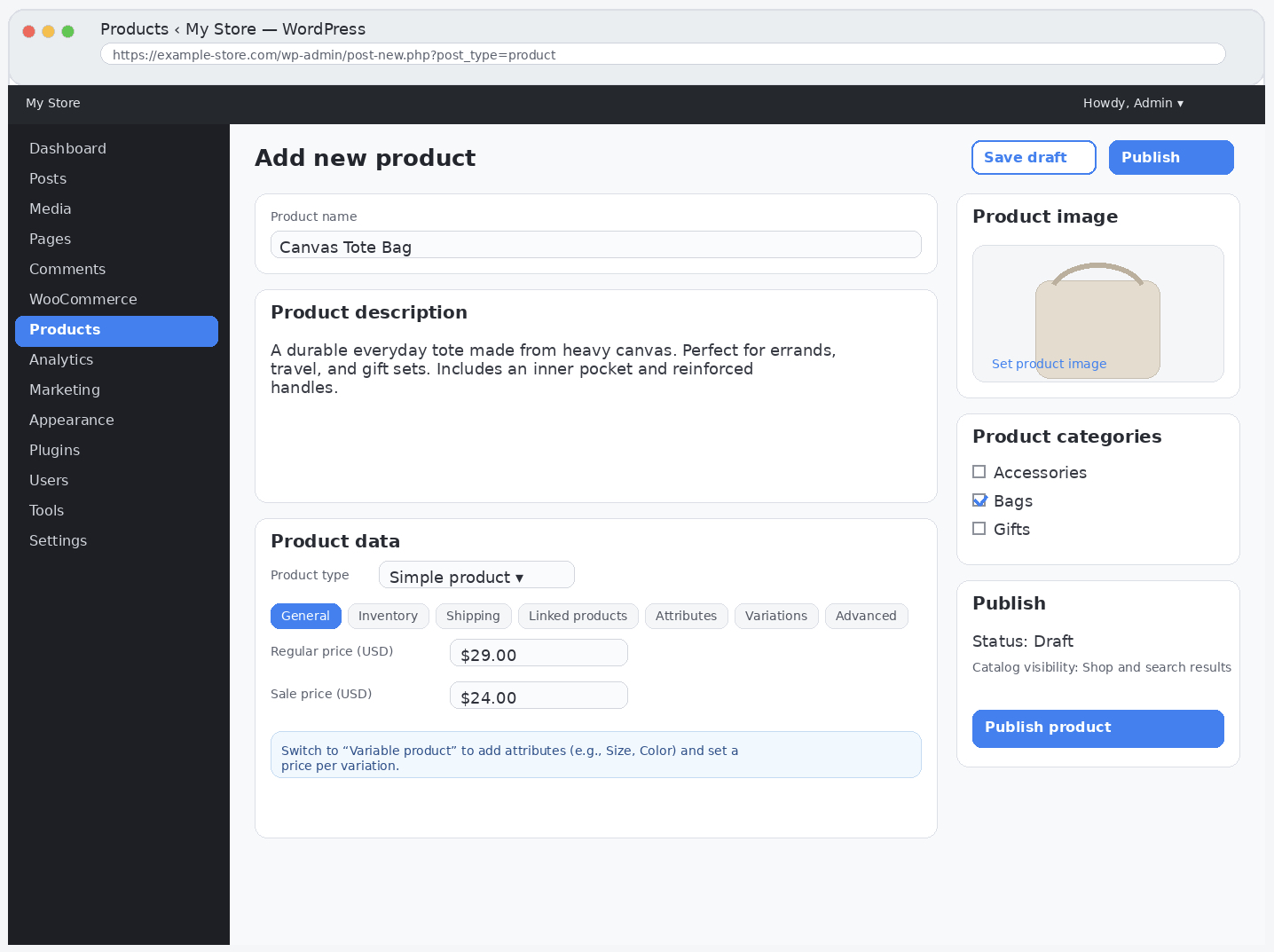 WooCommerce Products > Add New