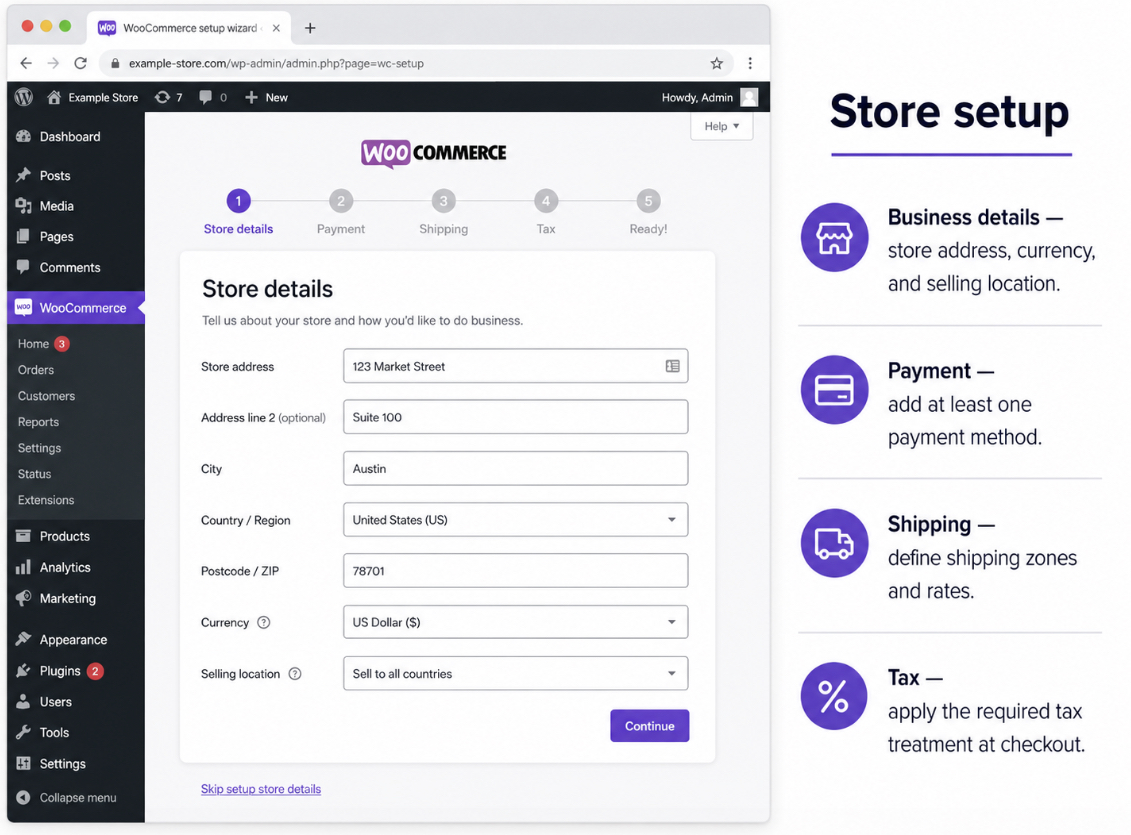 WooCommerce setup wizard