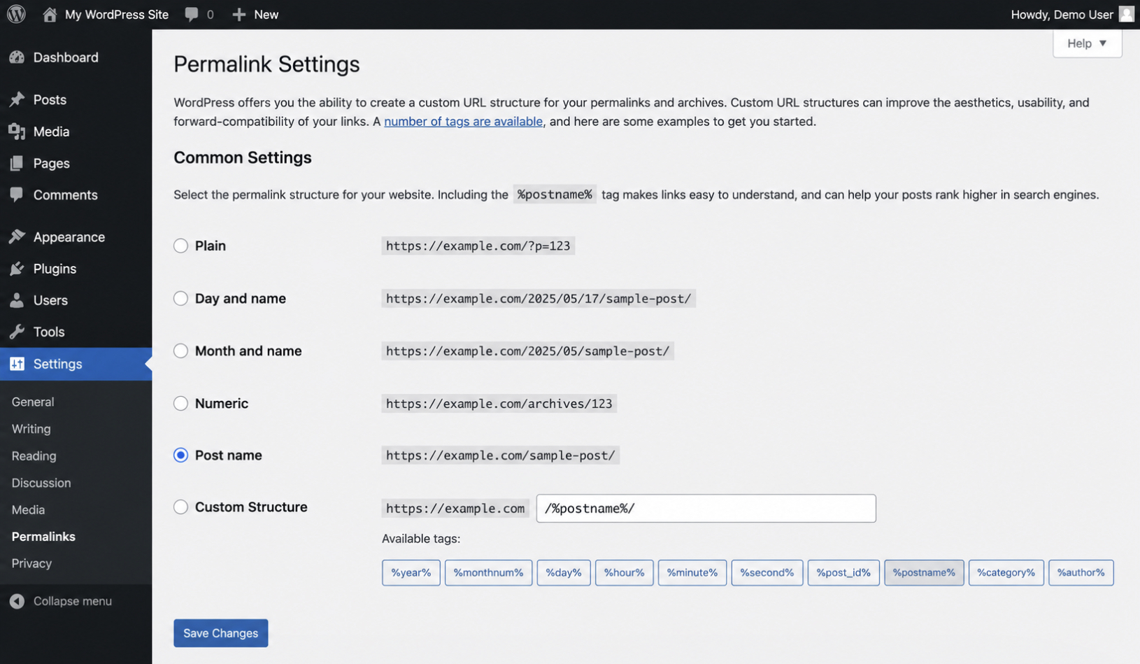 WordPress Settings Permalinks