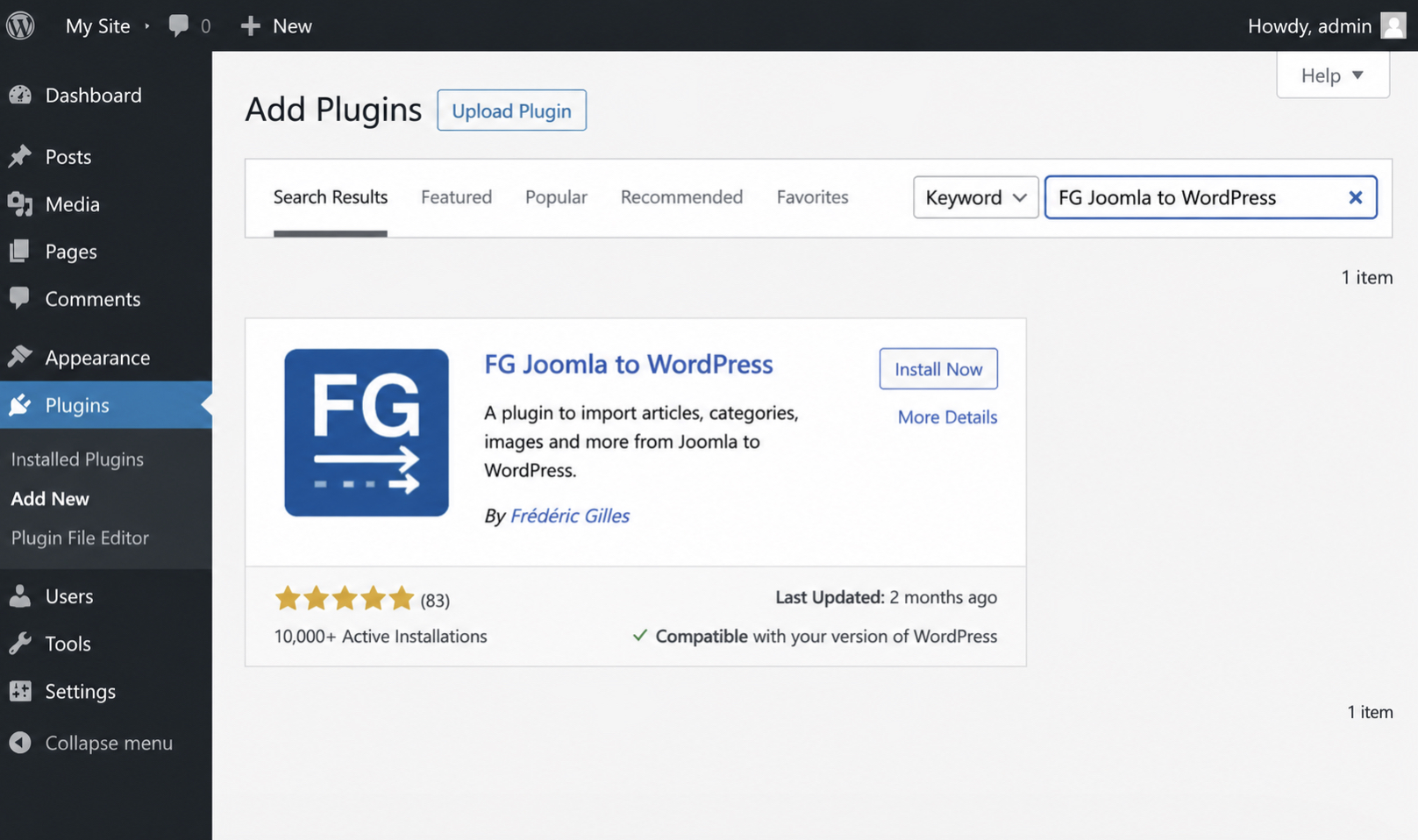 Installing the FG plugin on WP